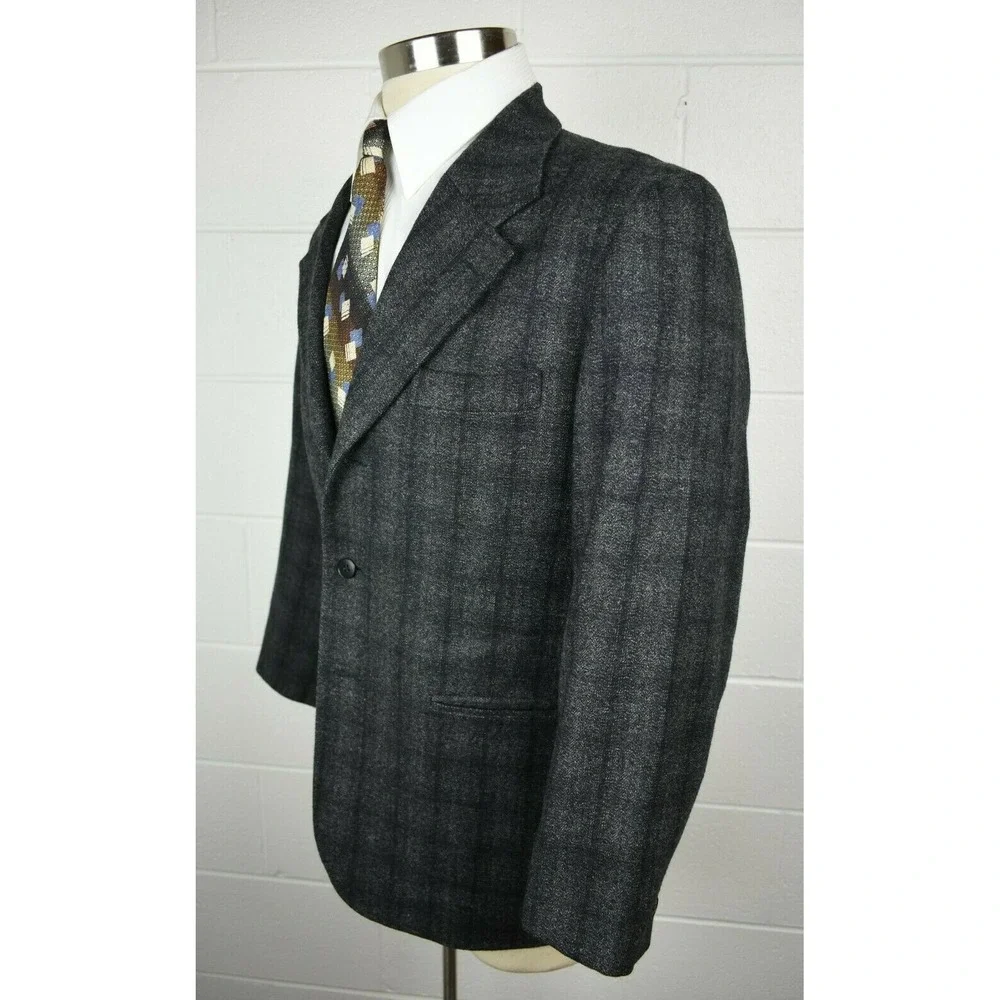 Mens Agnis B Homme Gray Windowpane‎ Sport Coat Jacket Lambswool Angora 42